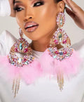 Pink rhinestone feather earring
