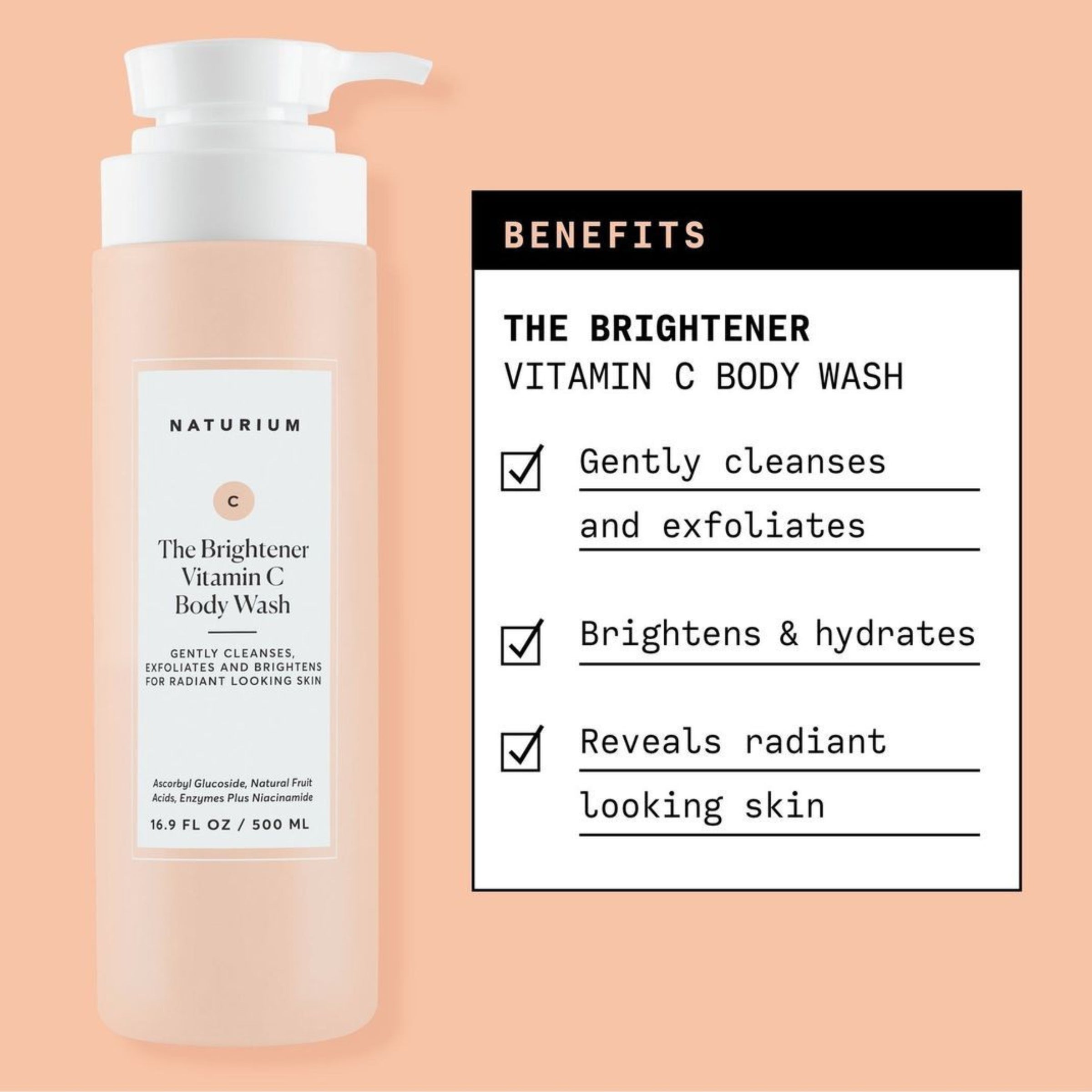 Naturium The Brightener Vitamin C Body Wash, Gentle Cleanser for Smoother-Looking Skin, Removes Dirt, Oil & Other Impurities, 16.9 oz